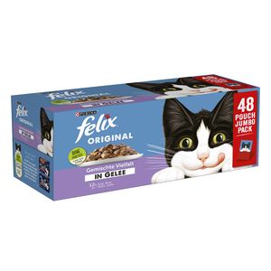 پوچ گربه فلیکس مدل ژلی وزن 85 گرم بسته 48 عددی