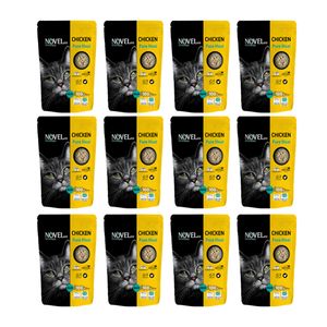پوچ گربه نوول لوکس مدل chicken وزن 100 گرم بسته 12 عددی