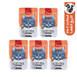 پوچ گربه ونپی مدل مرغ و ماهی کاد وزن 400 گرم بسته 5 عددی