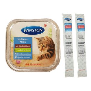 پوچ گربه وینستون مدل rind&huhn وزن 100 گرم به همراه بستنی تشویقی گربه