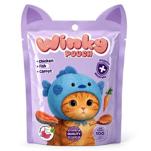 پوچ گربه وینکی مدل پرپل با طعم مرغ و ماهی وزن 80 گرم
