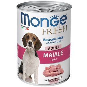 کنسرو سگ بالغ مونژ مدل monge fresh chunks in loaf طعم خوک وزن 400 گرم