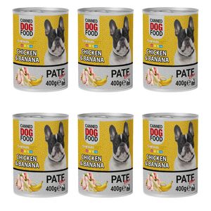 کنسرو سگ شهرپت مدل chicken and banana وزن 400 گرم بسته 6 عددی