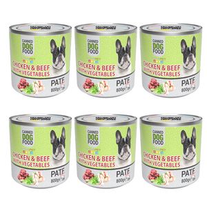 کنسرو سگ شهرپت مدل chicken beef with vegetable وزن 800 گرم بسته 6 عددی