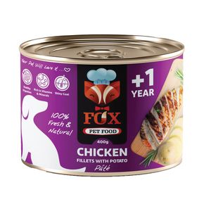 کنسرو سگ فاکس پت فود مدل پته فیله مرغ و سیب زمینی کد p1021 وزن 500 گرم