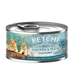 کنسرو غذای بچه گربه پتچی مدل chicken & duck calsium plus وزن 120 گرم