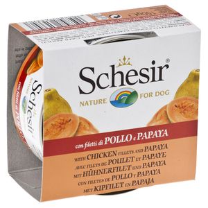 کنسرو غذای سگ شسیر مدل chicken fillets with papaya 13707 با طعم فیله مرغ و انبه هندی وزن 150 گرم