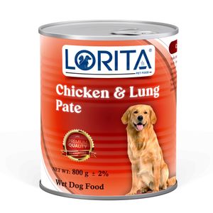 کنسرو غذای سگ لوریتا مدل chicken & lung pate وزن 800 گرم