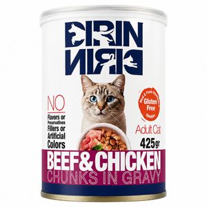 کنسرو غذای گربه بالغ دیرین دیرین مدل chunk طعم گوشت و مرغ وزن 425 گرم