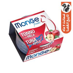 کنسرو غذای گربه بالغ مونژه مدل monge fruits طعم ماهی تن و سیب وزن 80 گرم