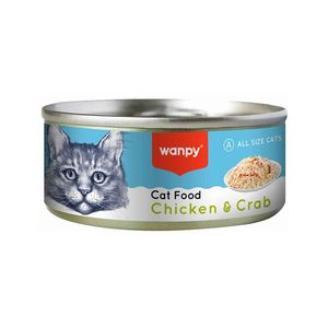 کنسرو غذای گربه بالغ ونپی مدل cat food chicken & crab طعم مرغ و خرچنگ وزن 95 گرم