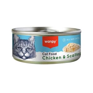 کنسرو غذای گربه بالغ ونپی مدل cat food chicken & scallop طعم مرغ و گوش ماهی وزن 95 گرم