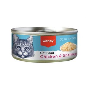 کنسرو غذای گربه بالغ ونپی مدل cat food chicken & shrimp طعم مرغ و میگو وزن 95 گرم