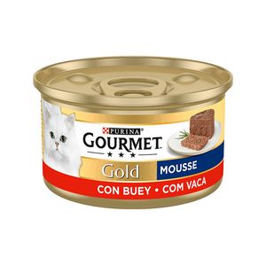 کنسرو غذای گربه بالغ گورمت مدل  gold mousse بافت موس با طعم گوشت گاو وزن 85 گرم