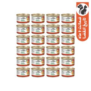کنسرو غذای گربه بالغ گورمت مدل  nature’s creations با طعم مرغ و گوشت گاو وزن 85 گرم بسته 24 عددی