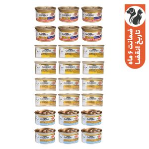 کنسرو غذای گربه بالغ گورمت مدل سفارش ترکیه با طعم ماهیمرغ بوقلمون و گوشت گاو بسته 24 عددی