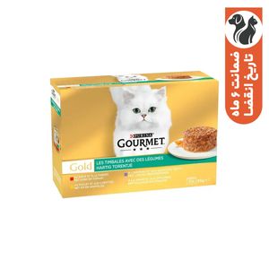 کنسرو غذای گربه بالغ گورمت مدل کیکی طعم مرغ بوقلمون گوشت گاو بره وزن 85 گرم بسته 12 عددی