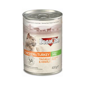 کنسرو غذای گربه بوناسیبو مدل chicken & turkey وزن 400 گرم