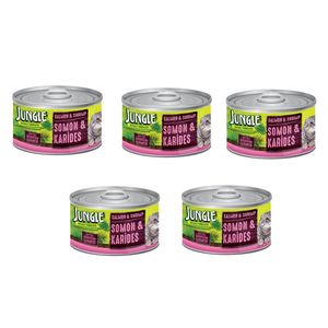 کنسرو غذای گربه جانگل مدل salmon & shrimp jungle وزن 85 گرم بسته 5عددی