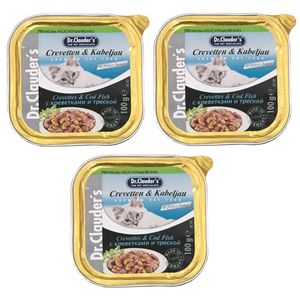 کنسرو غذای گربه دکتر کلادرز مدل crevettes & cod fish وزن 100 گرم مجموعه 3 عددی