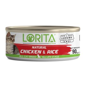 کنسرو غذای گربه لوریتا مدل natural chicken & rice وزن 90 گرم