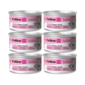 کنسرو غذای گربه نابالغ فیلاین 75 مدل kitten پته طعم مرغ و ماهی وزن 450 گرم بسته 6 عددی