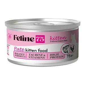 کنسرو غذای گربه نابالغ فیلاین 75 مدل kitten پته طعم مرغ و ماهی وزن 75 گرم