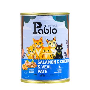 کنسرو غذای گربه پابلو مدل تن ماهی  مرغ و گوشت گوساله وزن 400 گرم