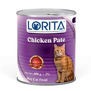 کنسرو غذای گربه پته مرغ لوریتا مدل chicken pate وزن 800 گرم