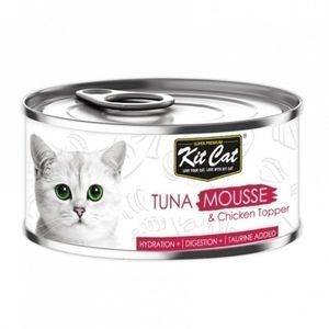 کنسرو غذای گربه کیت کت مدل mousse طعم تن ماهی و رویه مرغ وزن 80 گرم