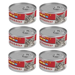 کنسرو نچرال گربه شهرپت مدل chicken beef وزن 120 گرم بسته 6 عددی
