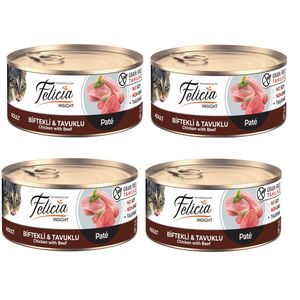 کنسرو گربه بزرگسال فلیسیا مدل adult pate beef & chicken وزن 85 گرم بسته 4 عددی