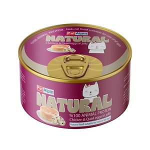 کنسرو گربه پت آلپین مدل نچرال مرغ و تخم بلدرچین در ژله وزن 220 گرم