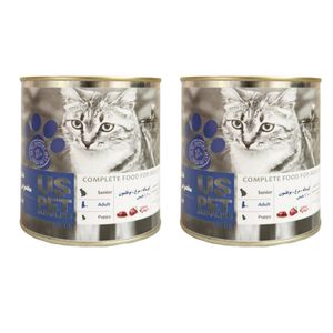 کنسرو گربه یو اس پت مدل گوشت گوساله و مرغ و بوقلمون وزن 800 گرم بسته دو عددی