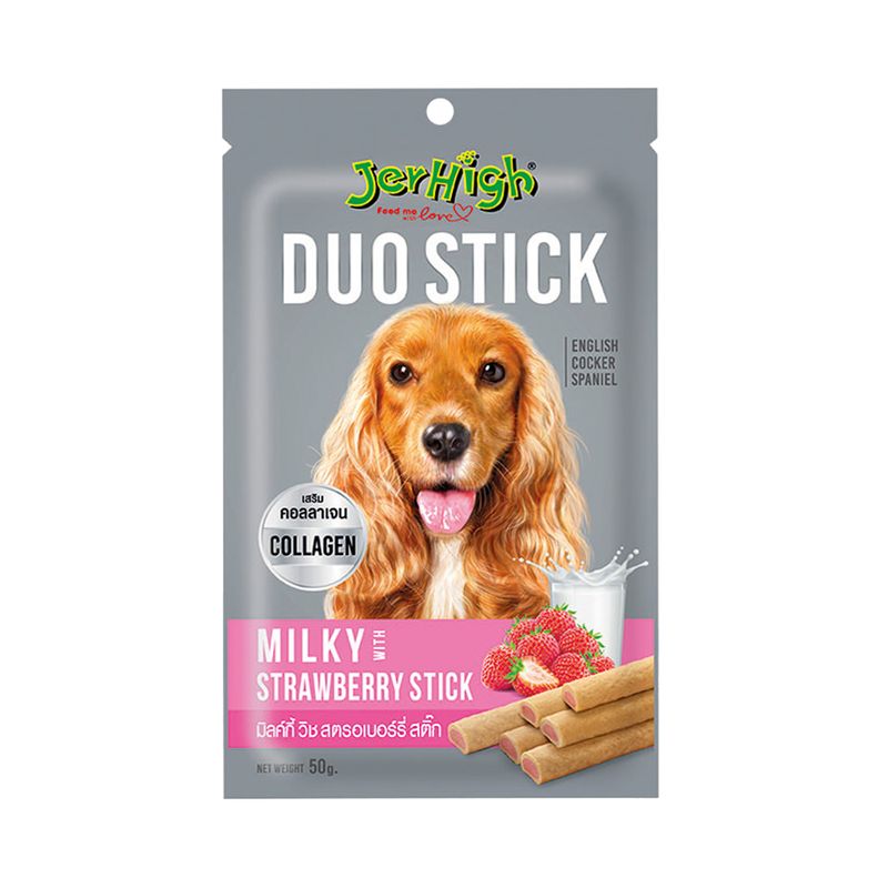 اسنک تشویقی سگ جرهای مدل milky strawberry stick وزن 50 گرم