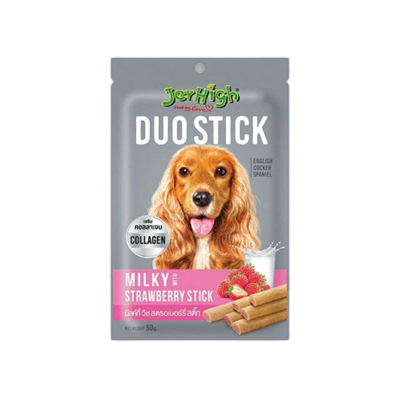 اسنک تشویقی سگ جرهای مدل milky with strawberry stick وزن 50 گرم