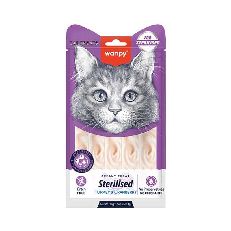 بستنی گربه عقیم شده ونپی مدل creamy treat sterilised طعم گوشت بوقلمون و کرنبری بسته 5 عددی