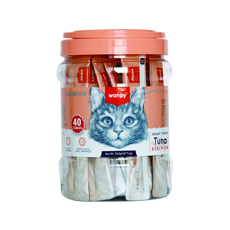 بستنی گربه ونپی مدل creamy treat pack طعم ماهی تن و سالمون وزن 14 گرم بسته 40 عددی