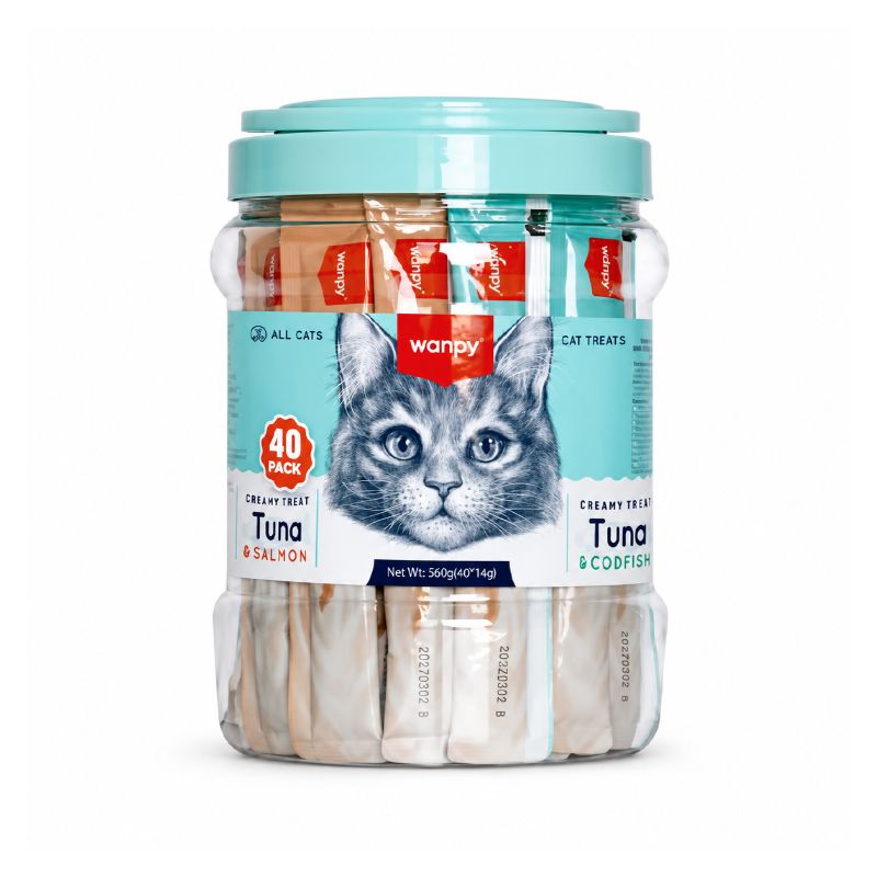 بستنی گربه ونپی مدل creamy treat pack طعم میکس ماهی وزن 14 گرم بسته 40 عددی