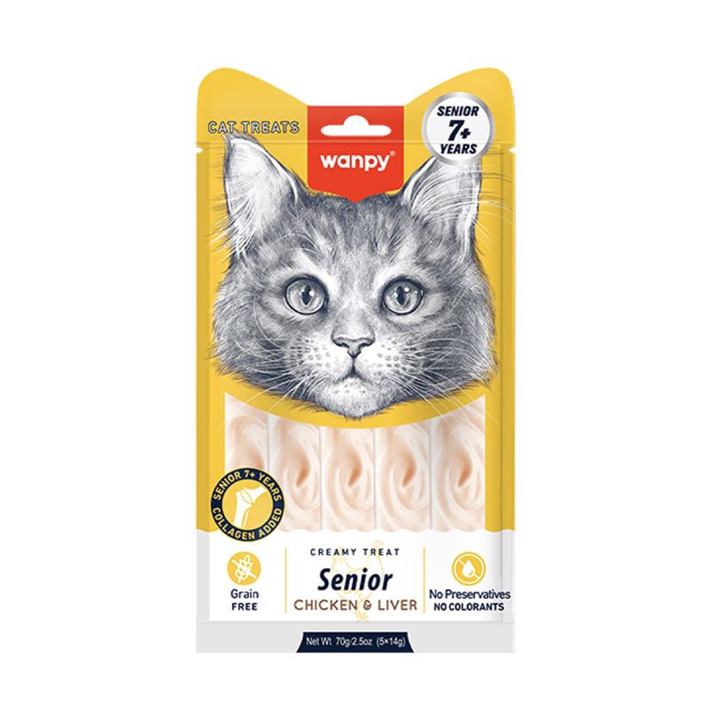 بستنی گربه ونپی مدل creamy treat senior طعم مرغ و جگر بسته 5 عددی
