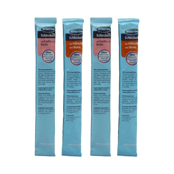 بستنی گربه وینستون مدل mit lachs & inulin hähnchen & biotin وزن 60 گرم بسته 4 عددی