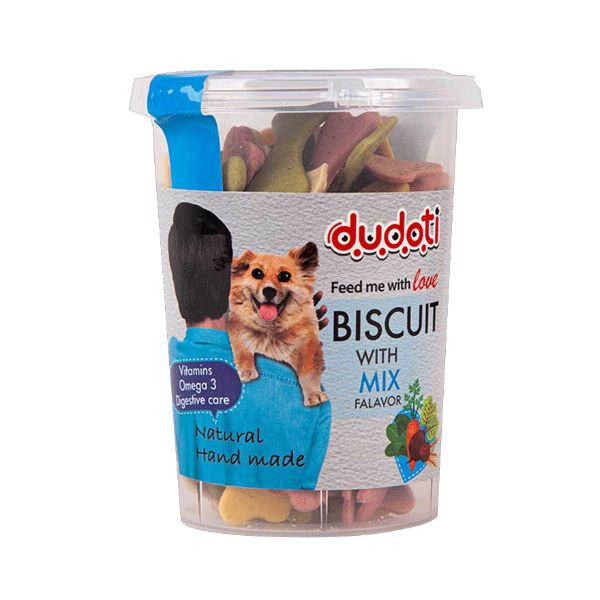 تشویقی بیسکوئیتی سگ دودوتی مدل dudoti dog biscuits طعم میوه‌ای وزن 150 گرم