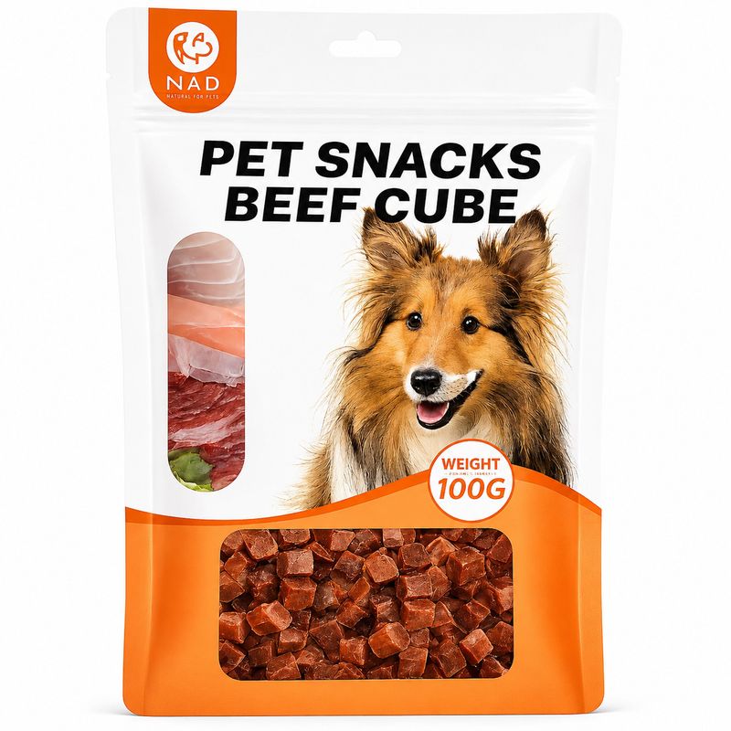 تشویقی سگ ان فور پی مدل تکه‌ای (beef cube) طعم گوشت گاو وزن 100 گرم