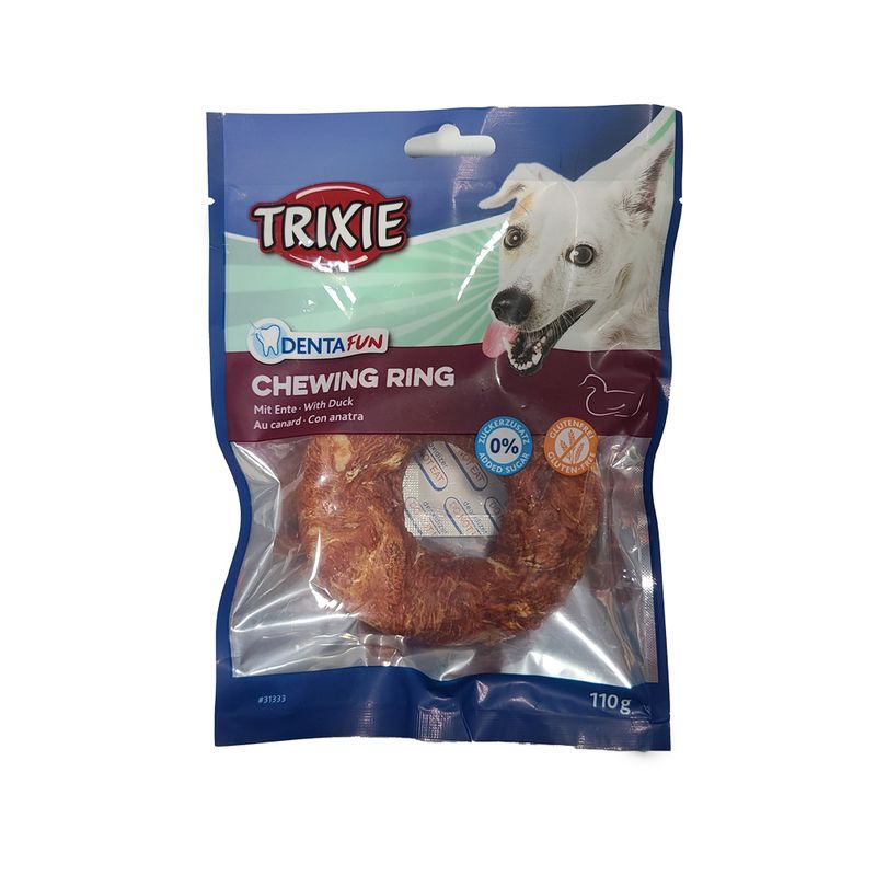 تشویقی سگ تریکسی مدل chewing ring with duck وزن 110 گرم