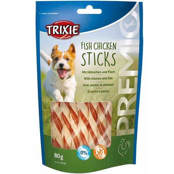 تشویقی سگ تریکسی مدل fish chicken sticks وزن 80 گرم