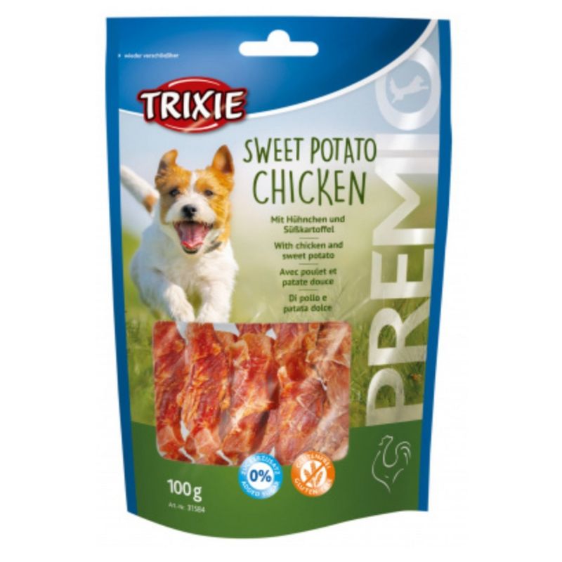 تشویقی سگ تریکسی مدل sweet potato chicken وزن ۱۰۰ گرم