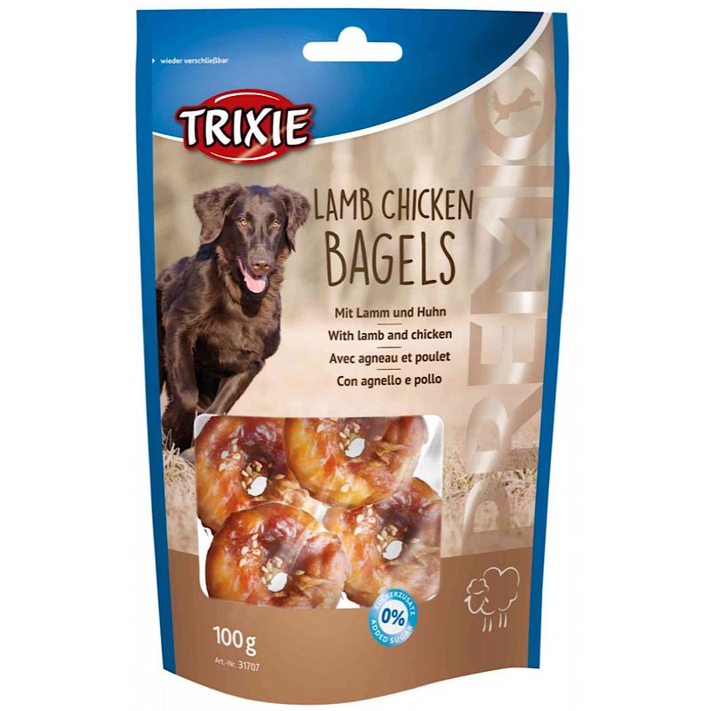 تشویقی سگ تریکسی مدل trixie lamb chicken bagels وزن 100 گرم