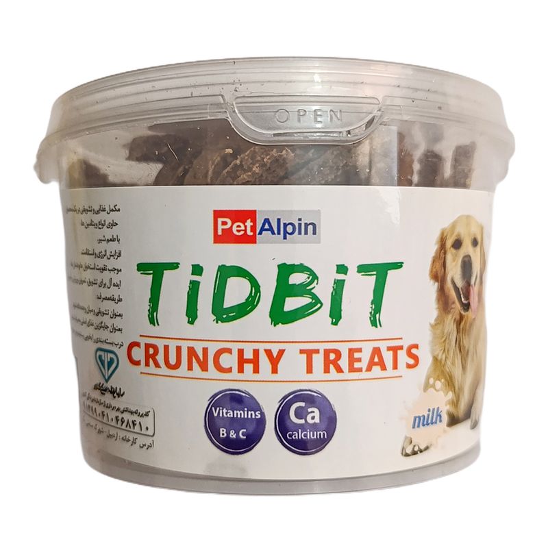تشویقی سگ تیدبیت مدل crunchy treats طعم شیر وزن 160 گرم