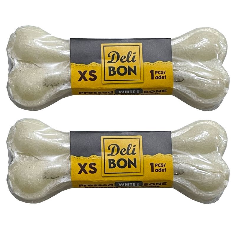 تشویقی سگ دلی بون طرح استخوان مدل xs 8cm white وزن 80 گرم بسته دو عددی