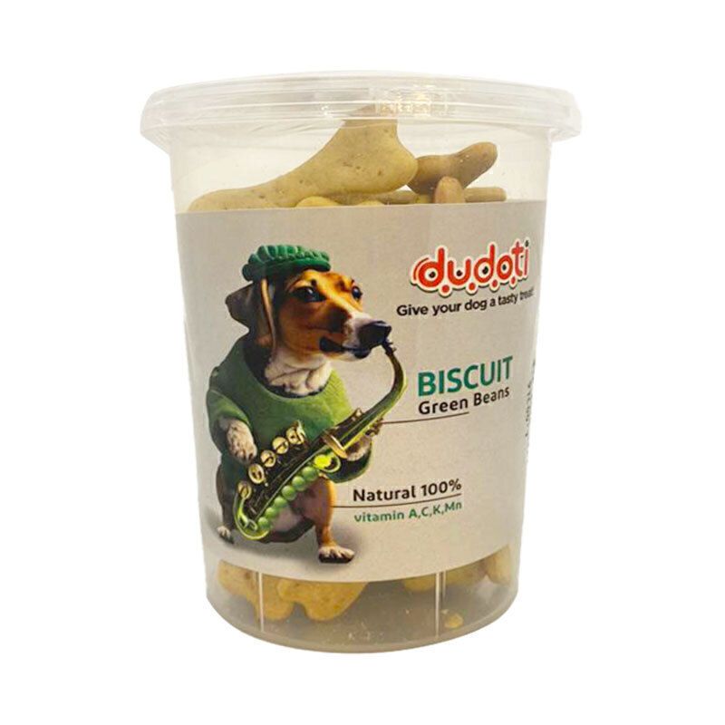 تشویقی سگ دودوتی مدل biscuit green beans با طعم لوبیا سبز وزن 150 گرم